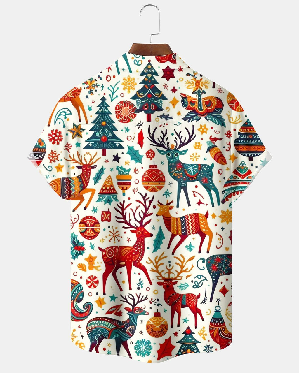 Holiday Christmas Reindeer and Christmas Tree Print Men's Short-Sleeve Shirt