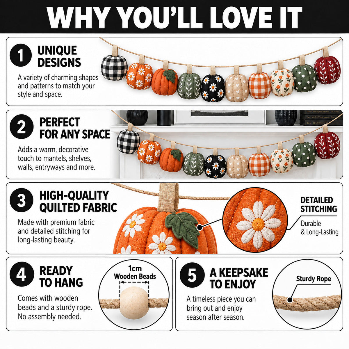 Patchwork Pumpkin Custom Shape Quilted Garland GFTOTP21582