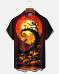 Men's Short-Sleeve Button-Down Shirt  Vintage Halloween Graphic Print with Pocket