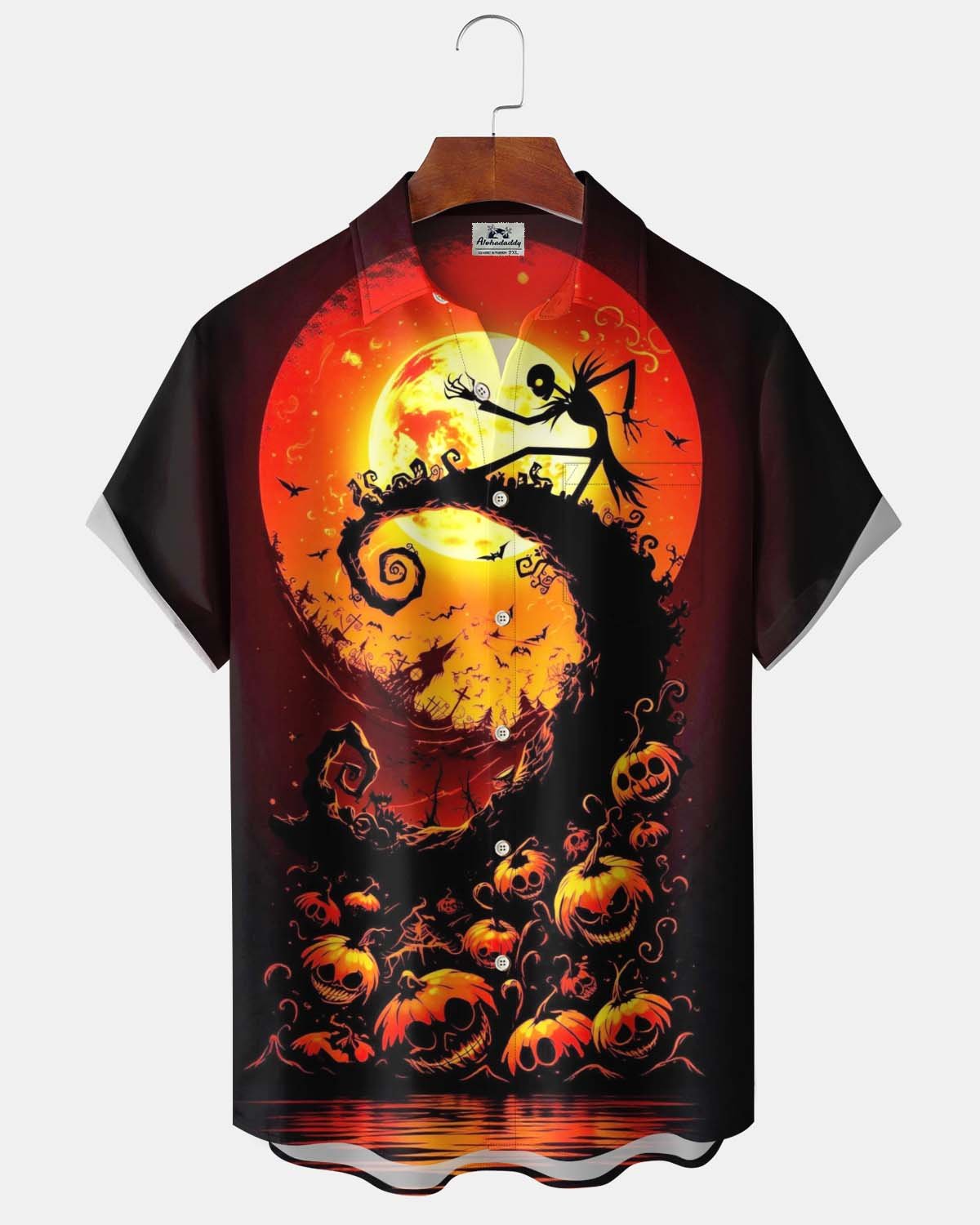 Men's Short-Sleeve Button-Down Shirt  Vintage Halloween Graphic Print with Pocket