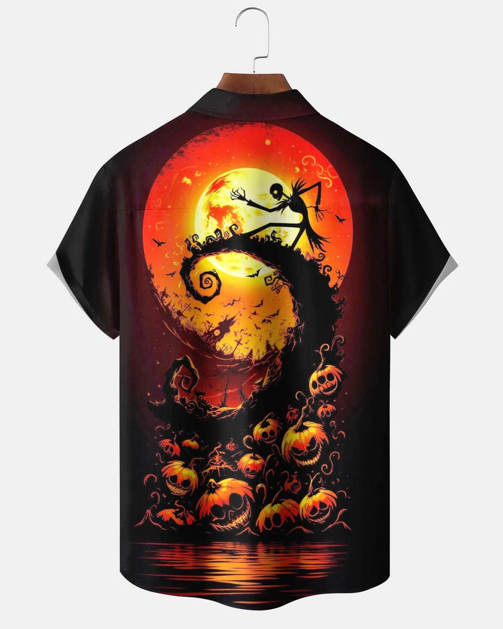 Men's Short-Sleeve Button-Down Shirt  Vintage Halloween Graphic Print with Pocket