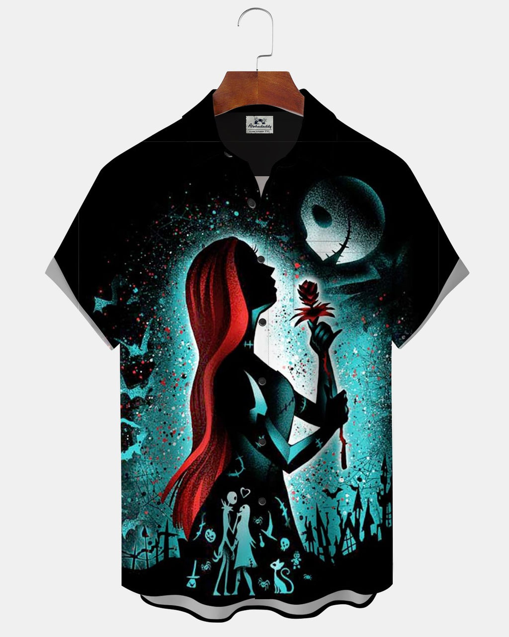 Halloween Gothic Skull Pumpkin Print Men's Short-Sleeve Shirt