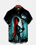 Halloween Gothic Skull Pumpkin Print Men's Short-Sleeve Shirt