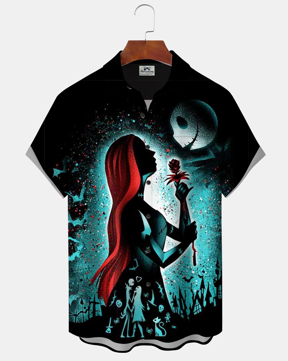 Halloween Gothic Skull Pumpkin Print Men's Short-Sleeve Shirt