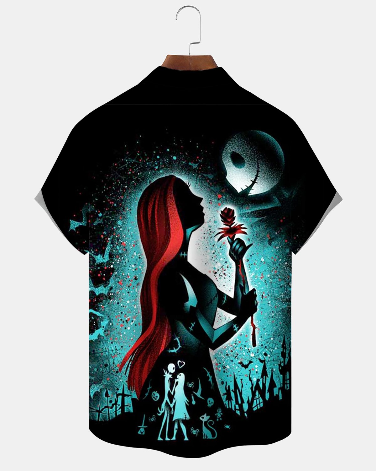 Halloween Gothic Skull Pumpkin Print Men's Short-Sleeve Shirt