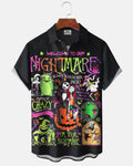Men's Short-Sleeve Button-Down Shirt  Vintage Halloween Graphic Print with Pocket