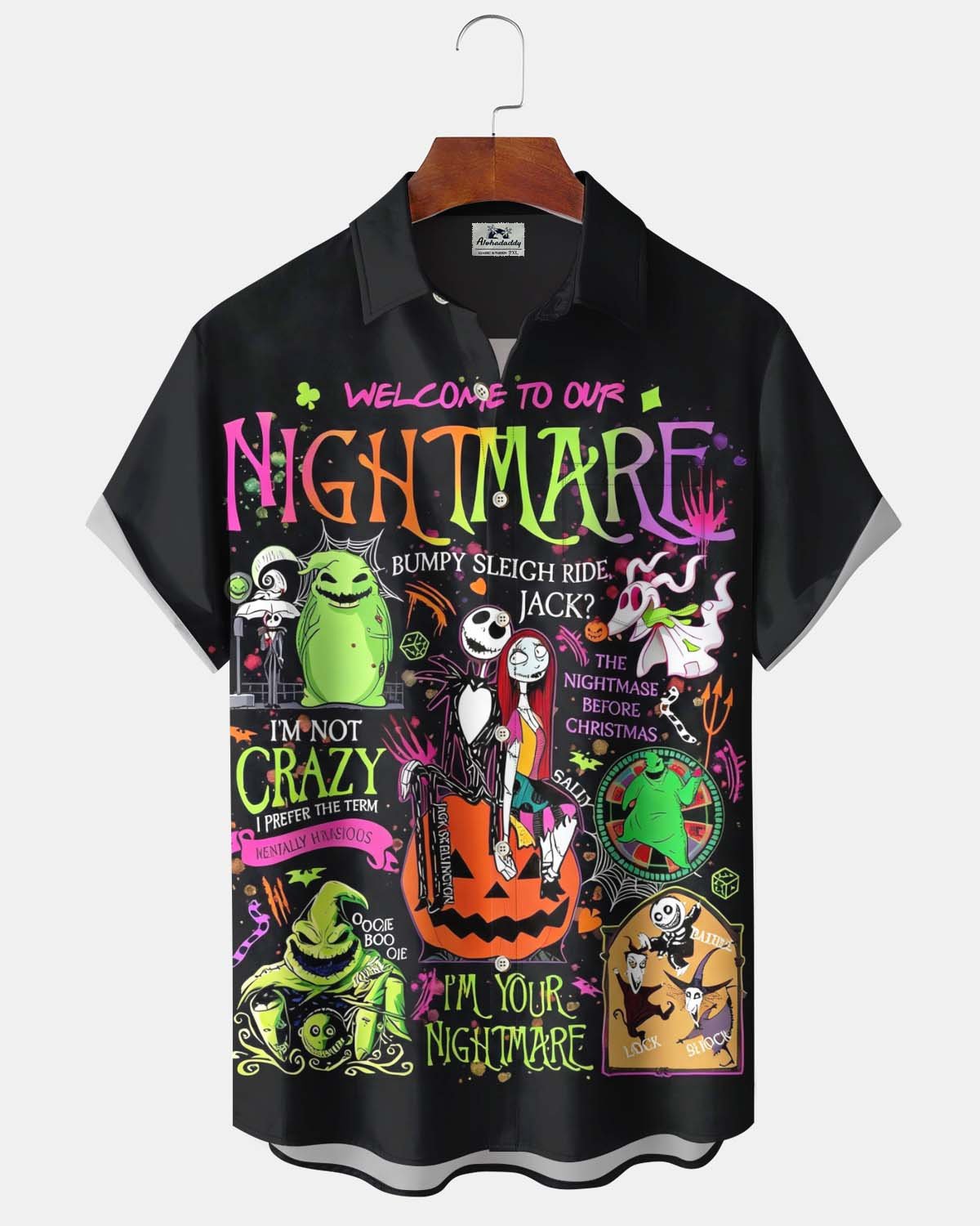 Men's Short-Sleeve Button-Down Shirt  Vintage Halloween Graphic Print with Pocket