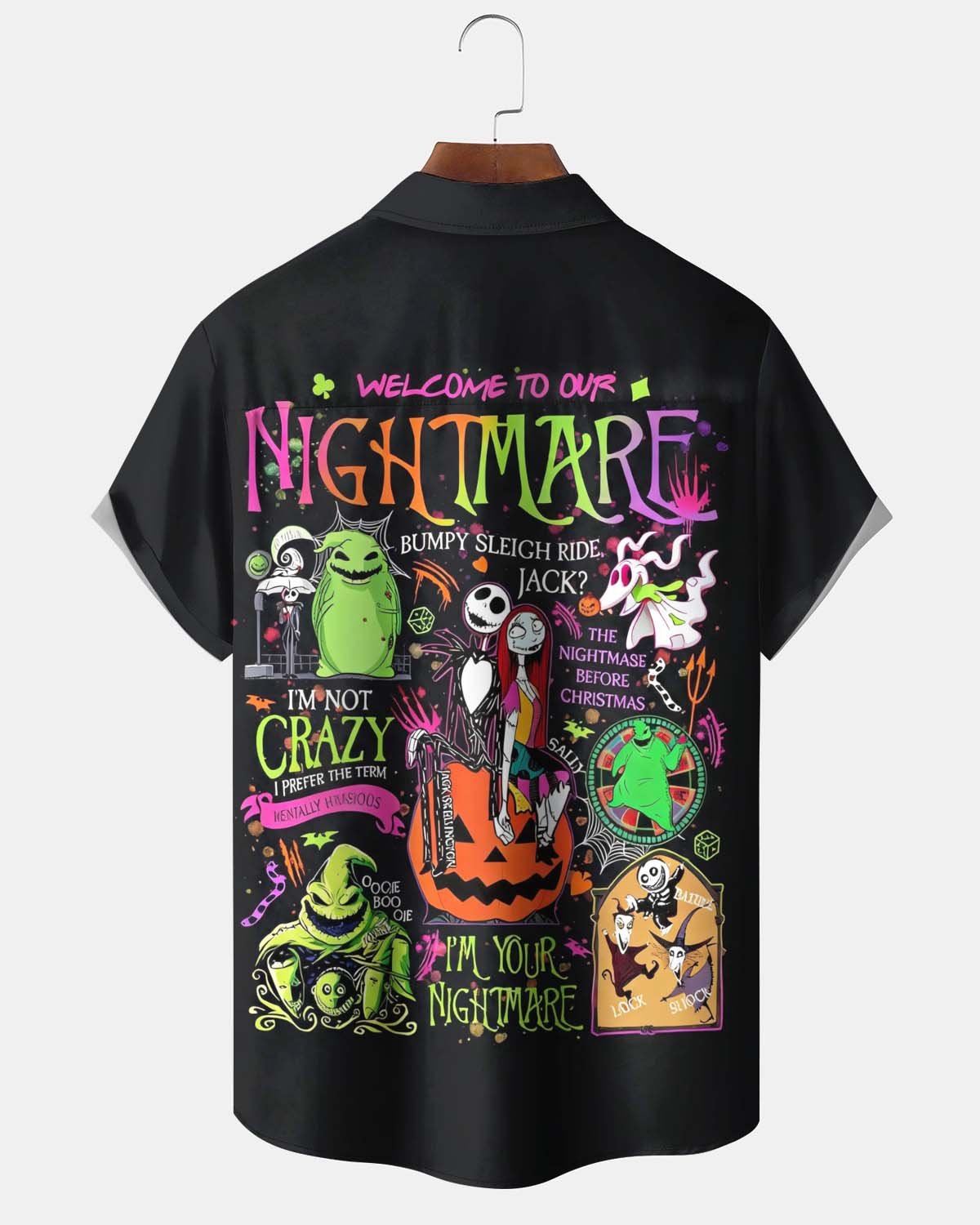 Men's Short-Sleeve Button-Down Shirt  Vintage Halloween Graphic Print with Pocket