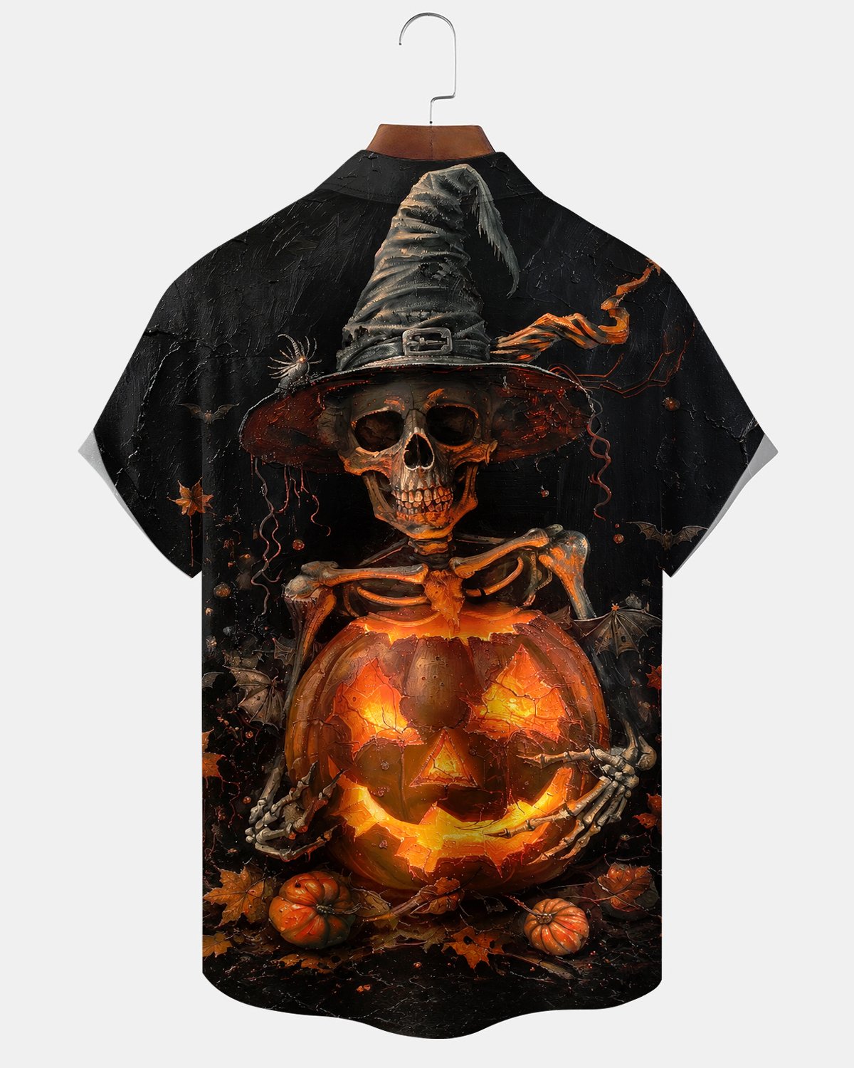 Halloween Skull Pumpkin Bat Print Men's Short-Sleeve Shirt