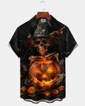 Halloween Skull Pumpkin Bat Print Men's Short-Sleeve Shirt