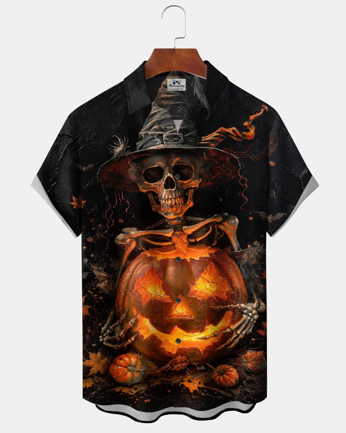 Halloween Skull Pumpkin Bat Print Men's Short-Sleeve Shirt