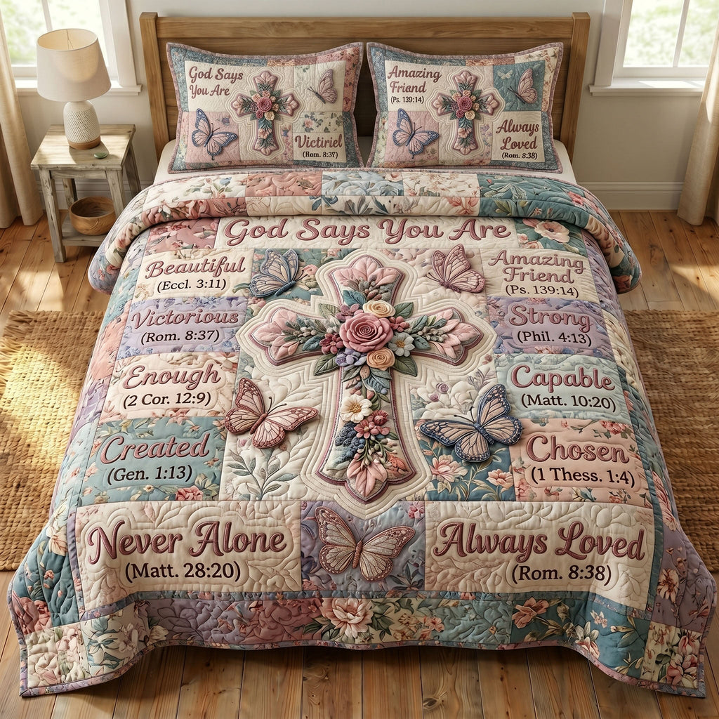 Floral Bible 3-Piece Quilted Bedding Set GFTONMU383