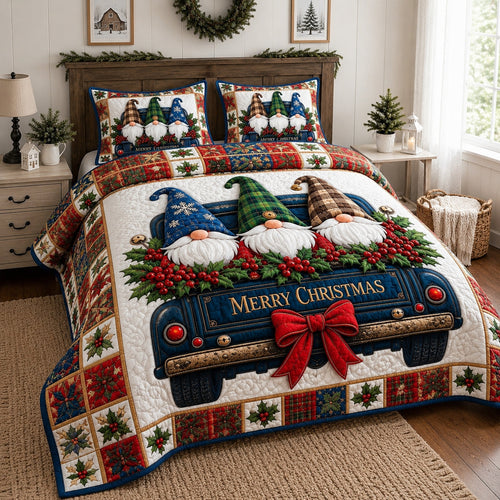 Christmas Gnomes Holiday 3-Piece Quilted Bedding Set GFTONPT229