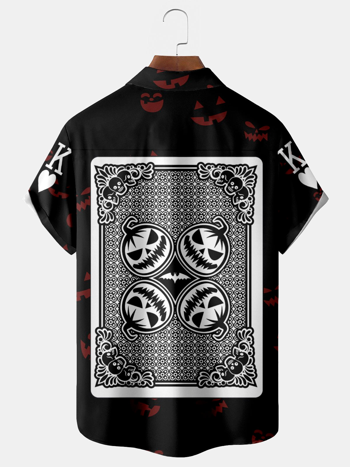 Halloween Pumpkin King Card Men's Hawaiian Oversized Shirt with Pockets