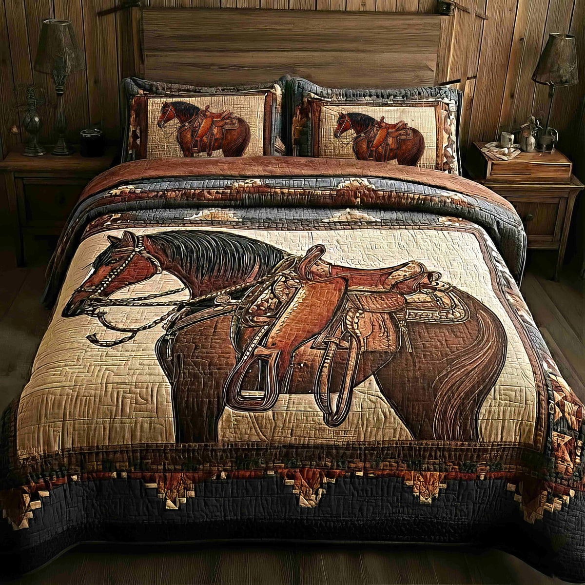 Prairie Horse 3-Piece Quilted Bedding Set GFTOMA8162